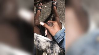 Public Princess Sitting At A Bus Stop While A Trucker Watches