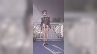 Xixiyaxixi Guochan Com X 哥特洛丽塔女装 天桥 Crossdresser In Goth Dress Masturbate On Footbridge