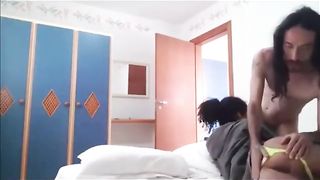 Ebony Shemale And A Long Haired Dude Fuck Each Other - Shemale6.com