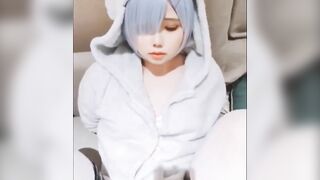 Chinese ladyboy Wuuuuuucy blue haired blowjob