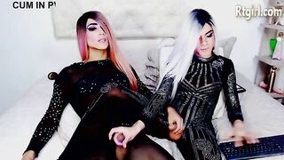 Twin Tranny Sisters Have Mutual Handjob On Webcam - Shemale6.com