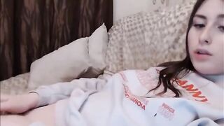 TS cutie plays with her ass and small cock