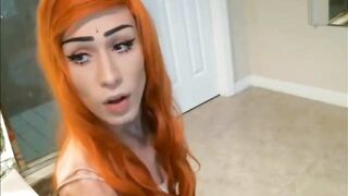 Redhead shemale dirty talks and shows her asshole