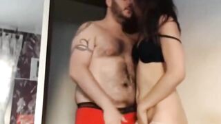 Thick tranny bents over for anal fun in the kitchen