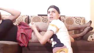 A guy gives handjob to tgirl - accidental cum