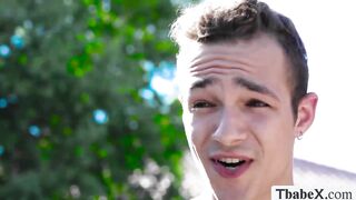 My first double penetration with this busty TS