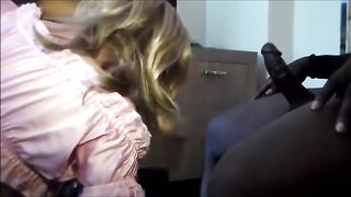 Beautiful transsexual taking care of her lover with an amazing blowjob